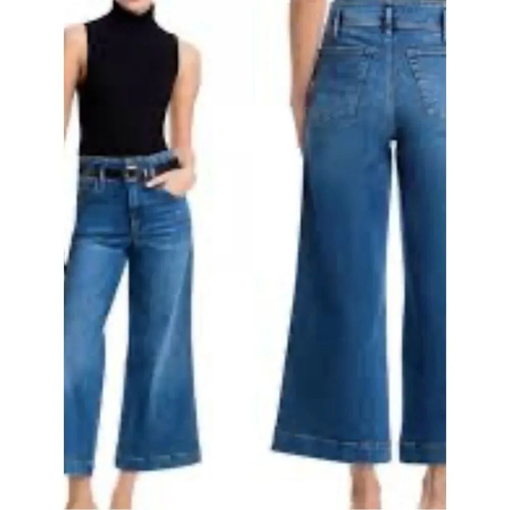 Oat New York Wide-Leg Cropped Jeans - Blue Denim